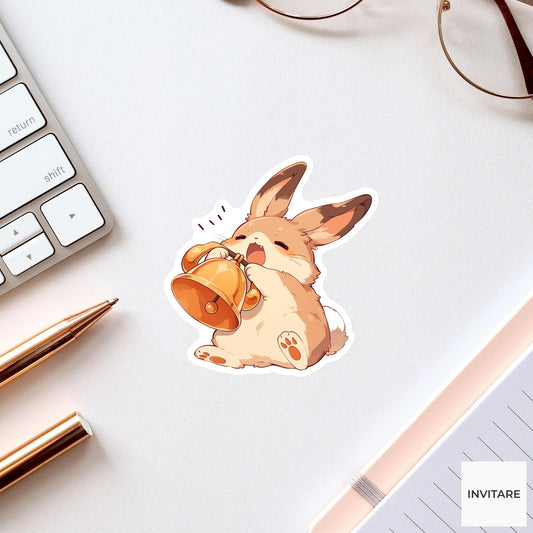 Hare Alarm Bell Sticker, Morning Panic Funny Animal Meme Laptop Water Bottle Decal