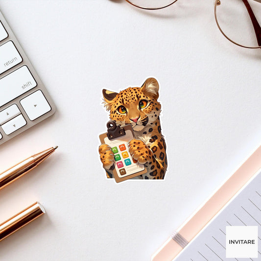 Leopard Clipboard Sticker, Pawprint Checklist Funny Animal Meme Laptop Water Bottle Decal