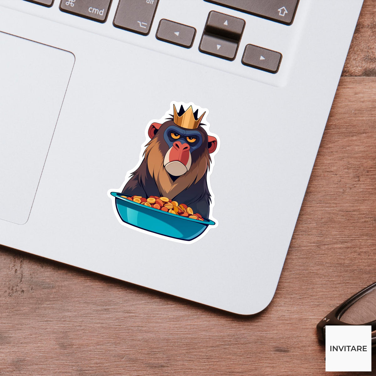 Mandrill Crown Sticker, Empty Snack Bowl Funny Animal Meme Laptop Water Bottle Decal
