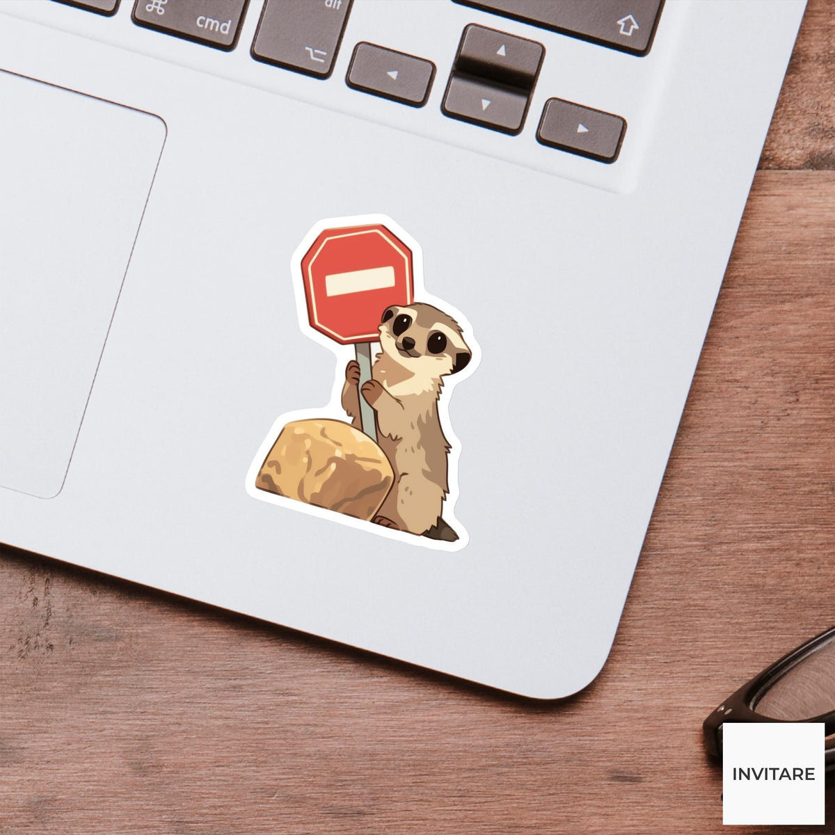 Meerkat Stop Sign Sticker, Marble Traffic Funny Animal Meme Laptop Water Bottle Decal