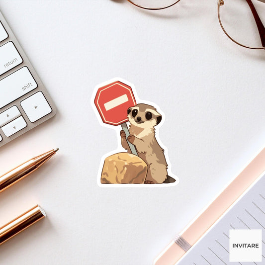 Meerkat Stop Sign Sticker, Marble Traffic Funny Animal Meme Laptop Water Bottle Decal