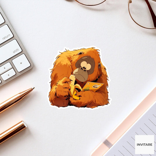 Orangutan Banana Sticker, Read Instructions Funny Animal Meme Laptop Water Bottle Decal