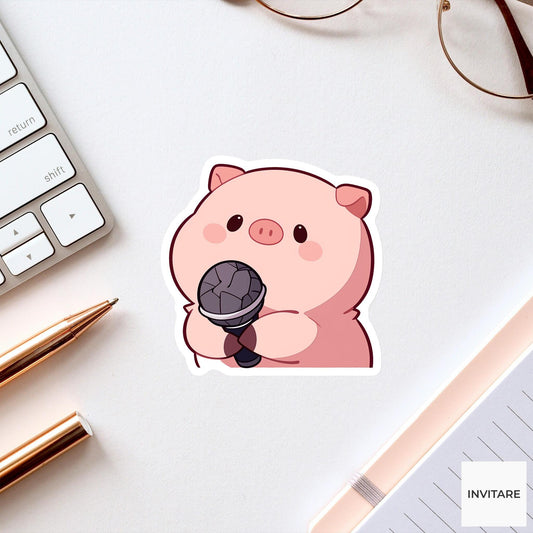 Rosy Pig Karaoke Sticker, Main Character Funny Animal Meme Laptop Water Bottle Decal