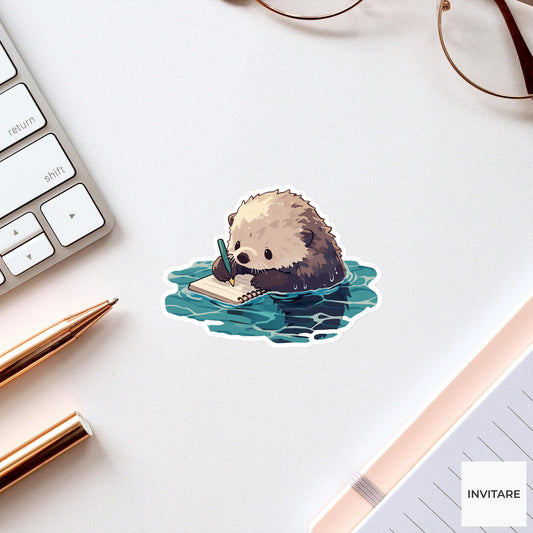 Sea Otter Notepad Sticker, Wet Productivity Funny Animal Meme Laptop Water Bottle Decal