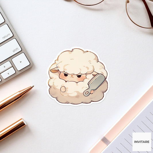 Sheep Lint Brush Sticker, Never Ending Chores Funny Animal Meme Laptop Water Bottle Decal