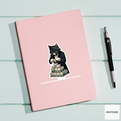Tuxedo Cat Tea Sticker, Serious Morning Ritual Funny Animal Meme Laptop Water Bottle Decal