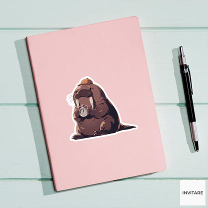 Walrus Swim Cap Sticker, One Lap Funny Animal Meme Laptop Water Bottle Decal