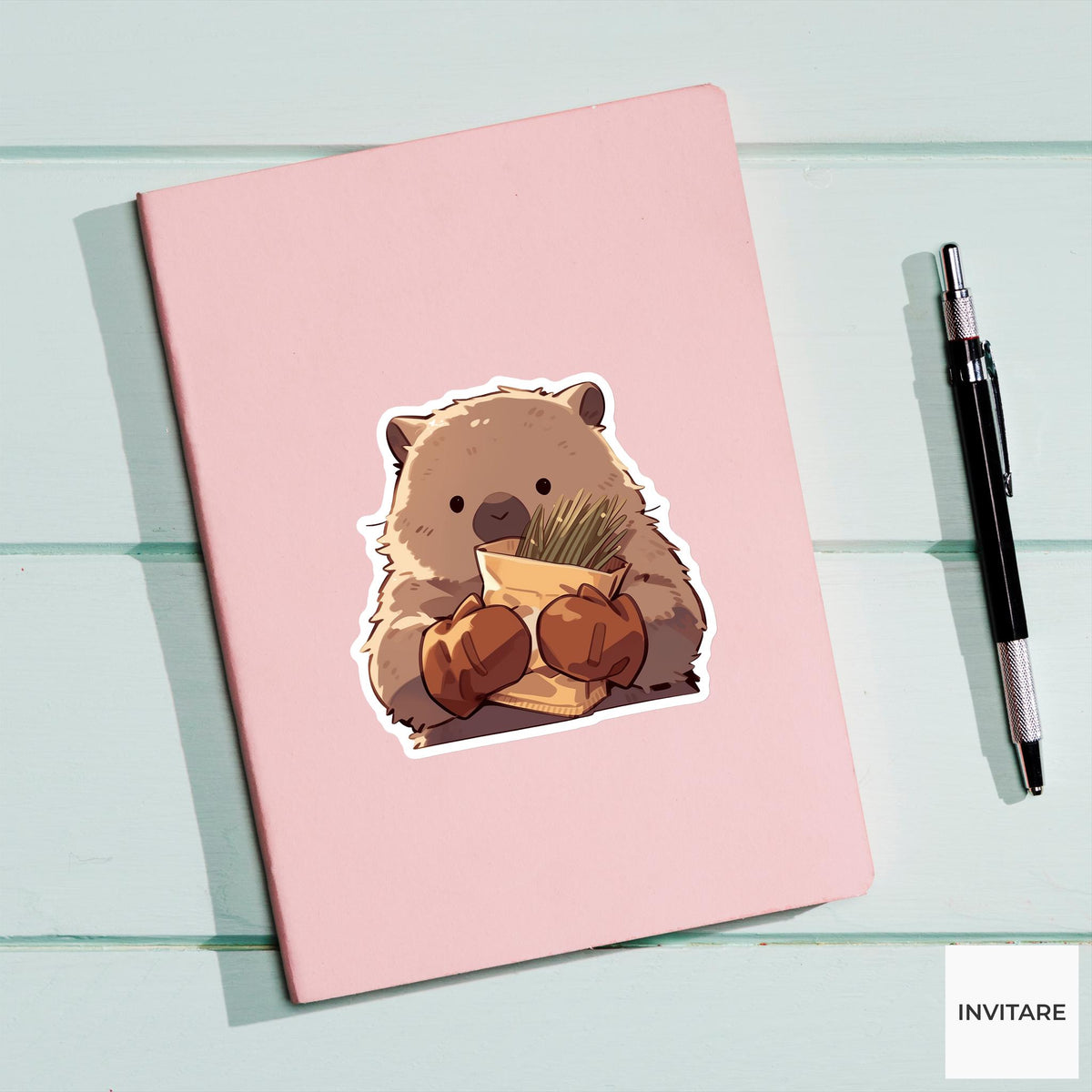 Wombat Garden Gloves Sticker, Tiny Seed Funny Animal Meme Laptop Water Bottle Decal
