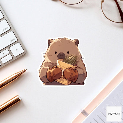 Wombat Garden Gloves Sticker, Tiny Seed Funny Animal Meme Laptop Water Bottle Decal