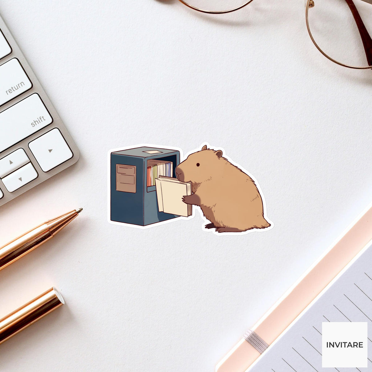 Capybara Library Return Sticker, Book Drop Kawaii Animal Laptop Water Bottle Decal