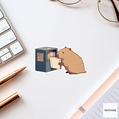 Capybara Library Return Sticker, Book Drop Kawaii Animal Laptop Water Bottle Decal