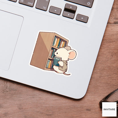Mouse Little Free Library Sticker, Bookish Kawaii Animal Laptop Decal