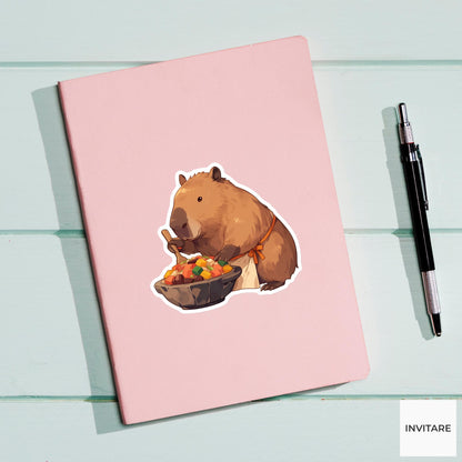 Capybara Bibimbap Bowl Sticker, Cute Kawaii Kitchen Laptop Water Bottle Journal Decor Gift