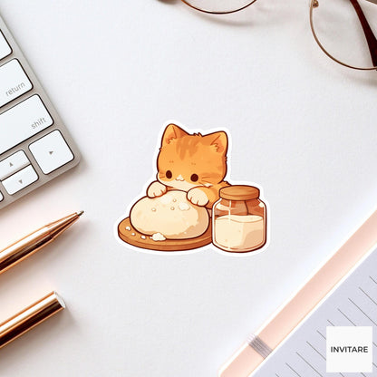 Orange Cat Bread Baker Sticker, Cute Kawaii Foodie Kitchen Laptop Water Bottle Planner Gift