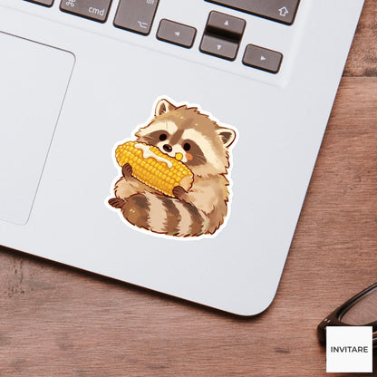 Raccoon Barbecue Corn Sticker, Cute Kawaii Kitchen Laptop Water Bottle Journal Decor Gift