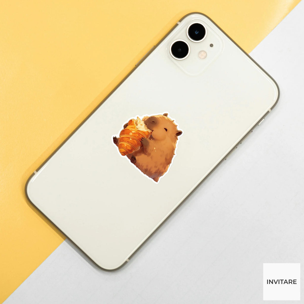 Capybara Butter Croissant Sticker, Cute Kawaii Foodie Kitchen Laptop Water Bottle Planner Gift