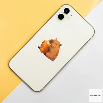 Capybara Butter Croissant Sticker, Cute Kawaii Foodie Kitchen Laptop Water Bottle Planner Gift