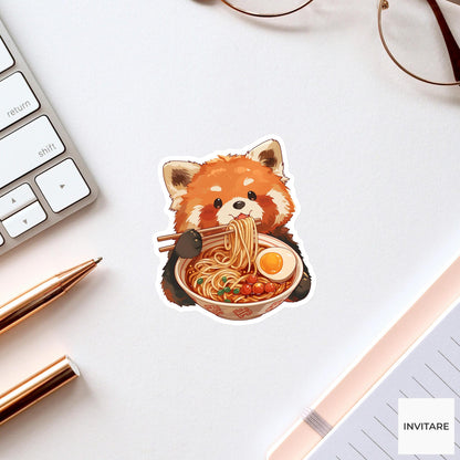 Red Panda Spicy Ramen Sticker, Cute Kawaii Kitchen Laptop Water Bottle Journal Decor Gift