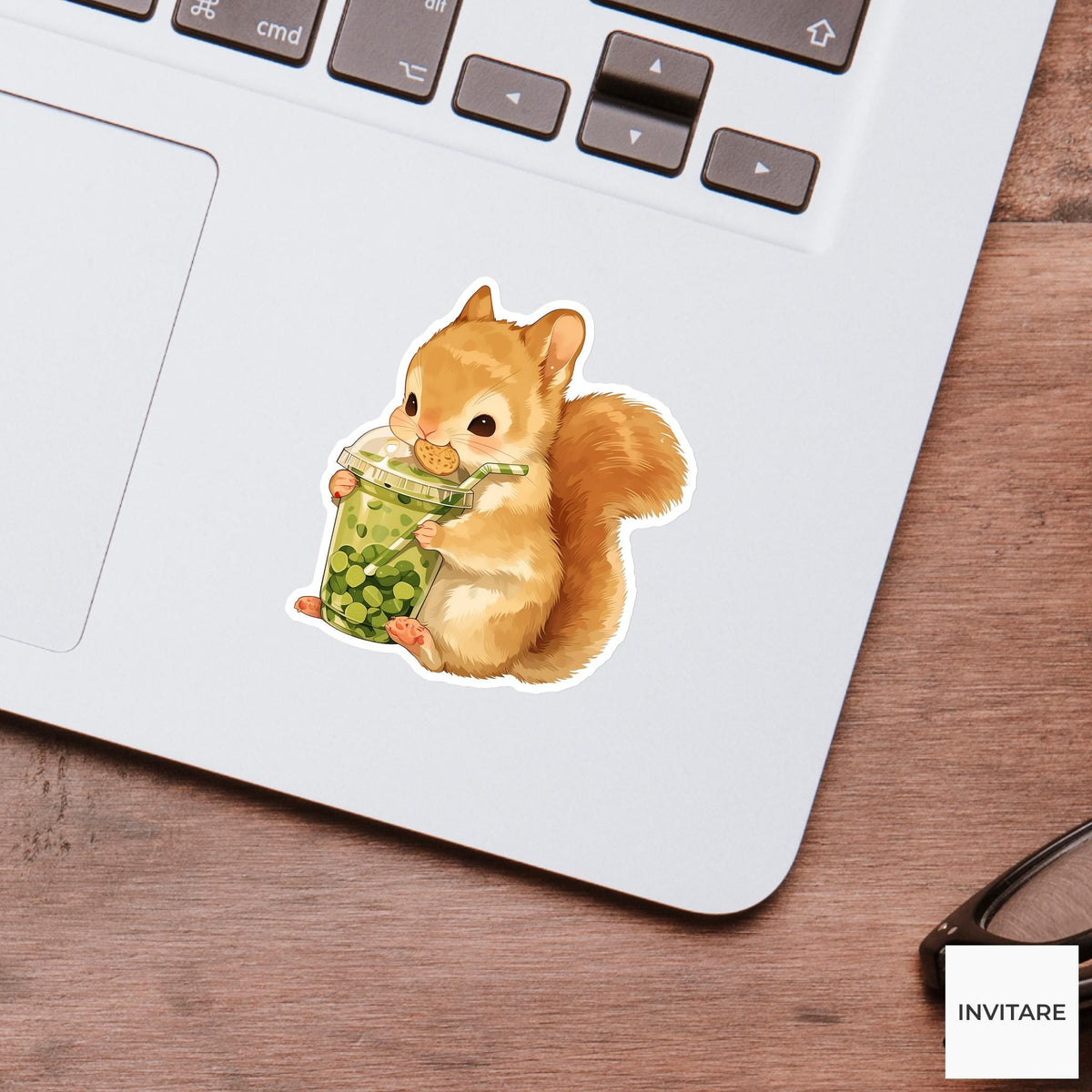 Squirrel Iced Matcha Sticker, Cute Kawaii Foodie Kitchen Laptop Water Bottle Planner Gift