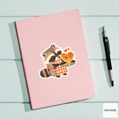 Raccoon Heart Pancake Sticker, Cute Kawaii Kitchen Laptop Water Bottle Journal Decor Gift