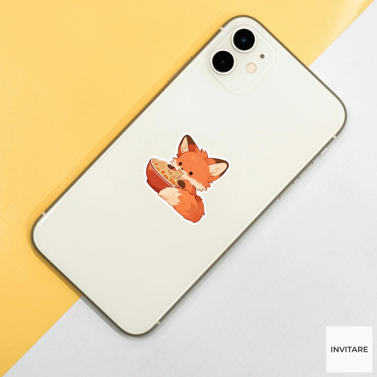 Red Fox Udon Bowl Sticker, Cute Food Lover Kitchen Laptop Water Bottle Planner Decal