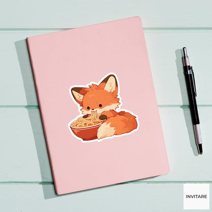 Red Fox Udon Bowl Sticker, Cute Food Lover Kitchen Laptop Water Bottle Planner Decal