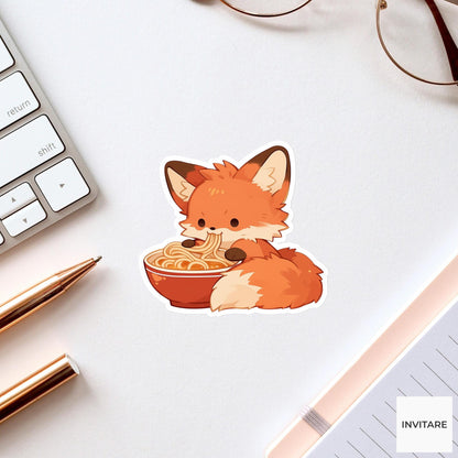 Red Fox Udon Bowl Sticker, Cute Food Lover Kitchen Laptop Water Bottle Planner Decal