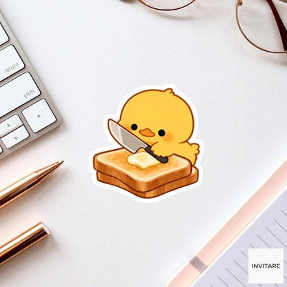 Duckling Buttered Toast Sticker, Cute Food Lover Kitchen Laptop Water Bottle Planner Decal