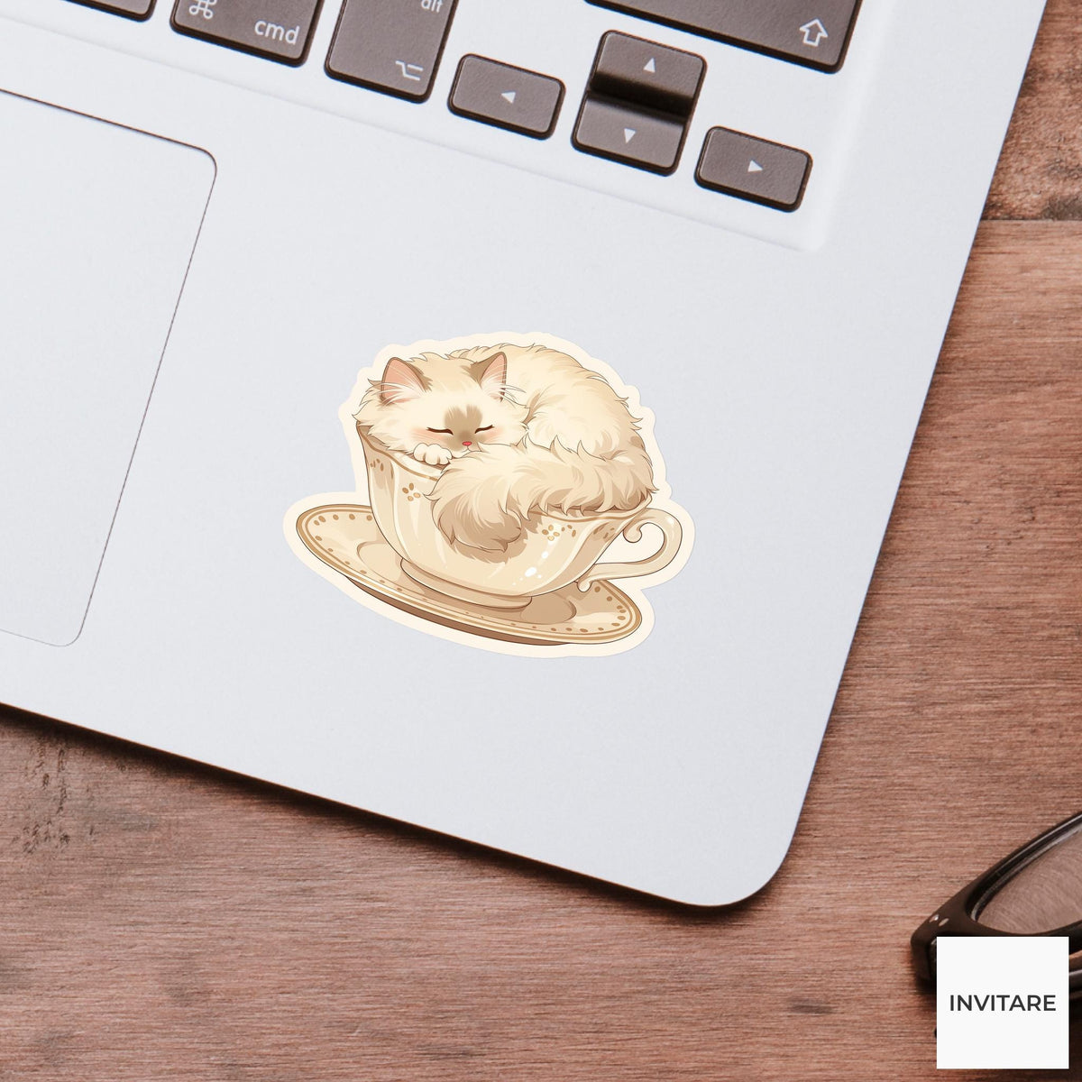 Ragdoll Cat Teacup Sticker, Fluffy Kawaii Sleepy Laptop Bottle Journal Cozy Gift