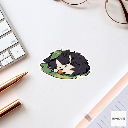 Border Collie Leaf Pillow Sticker, Sleepy Kawaii Dog Laptop Bottle Planner Gift