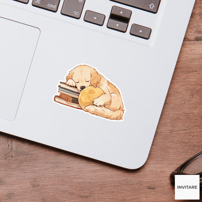 Golden Retriever Bedtime Books Sticker, Sleepy Kawaii Reader Laptop Planner Dog Gift