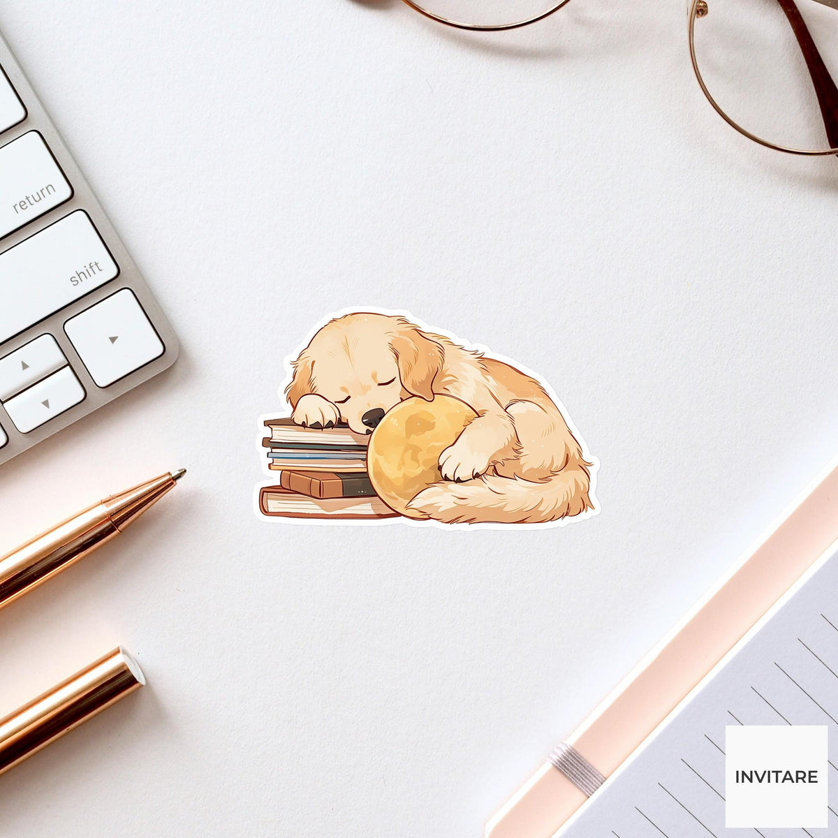 Golden Retriever Bedtime Books Sticker, Sleepy Kawaii Reader Laptop Planner Dog Gift