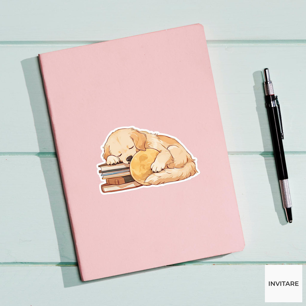 Golden Retriever Bedtime Books Sticker, Sleepy Kawaii Reader Laptop Planner Dog Gift