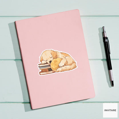 Golden Retriever Bedtime Books Sticker, Sleepy Kawaii Reader Laptop Planner Dog Gift