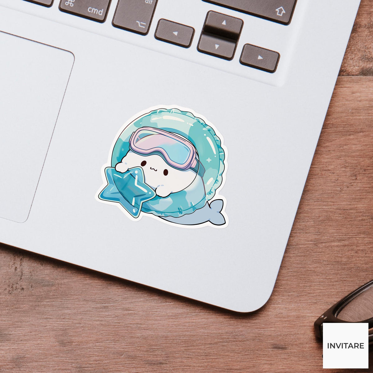 Baby Seal Swimming Student Sticker, Cute Kawaii Laptop Bottle Planner Journal Swimming Gift