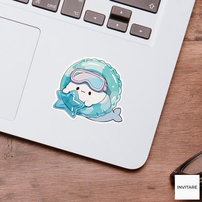 Baby Seal Swimming Student Sticker, Cute Kawaii Laptop Bottle Planner Journal Swimming Gift