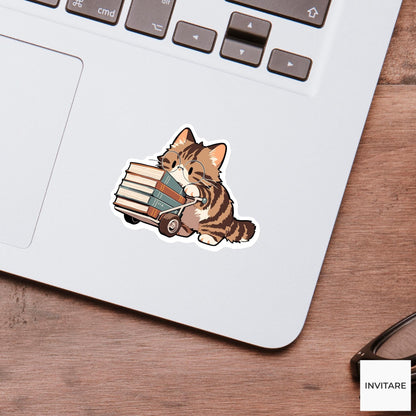 Maine Coon Cat Librarian Sticker, Cute Kawaii Laptop Bottle Planner Journal Library Gift