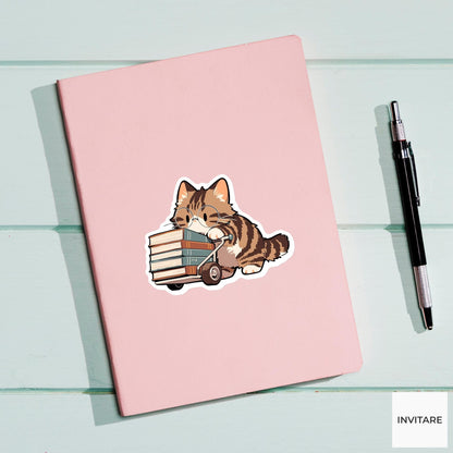 Maine Coon Cat Librarian Sticker, Cute Kawaii Laptop Bottle Planner Journal Library Gift