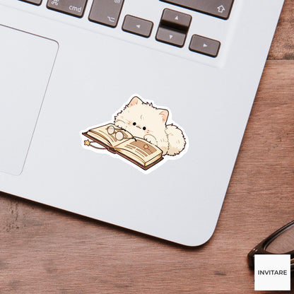 Persian Cat School Librarian Sticker, Cute Kawaii Laptop Bottle Planner Journal Reading Gift