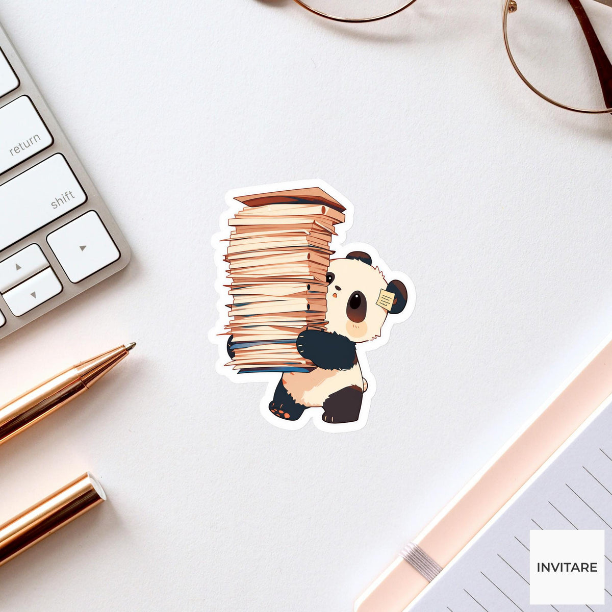 Panda Office Intern Sticker, Cute Kawaii Laptop Bottle Planner Journal New Job Gift
