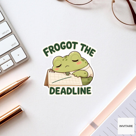 Frogot the Deadline Sticker, Funny Frog Office Pun Laptop Planner Gift for Tired Coworker