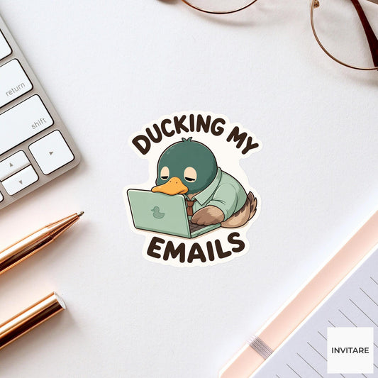 Ducking My Emails Sticker, Funny Duck Email Pun Laptop Planner Gift for Remote Worker