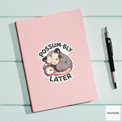 Possum-bly Later Sticker, Funny Possum Nap Pun Laptop Planner Gift for Procrastinator