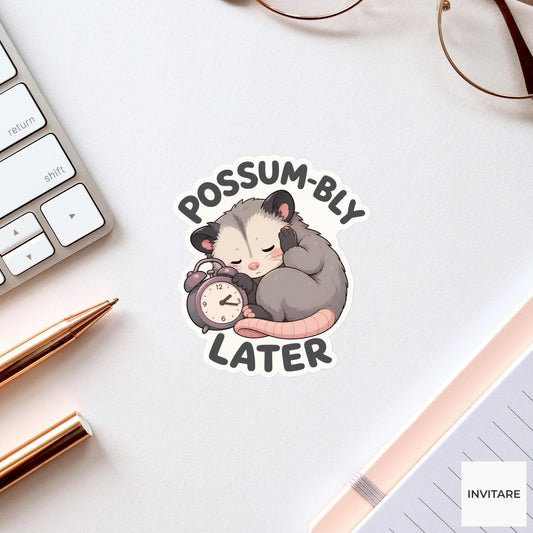 Possum-bly Later Sticker, Funny Possum Nap Pun Laptop Planner Gift for Procrastinator