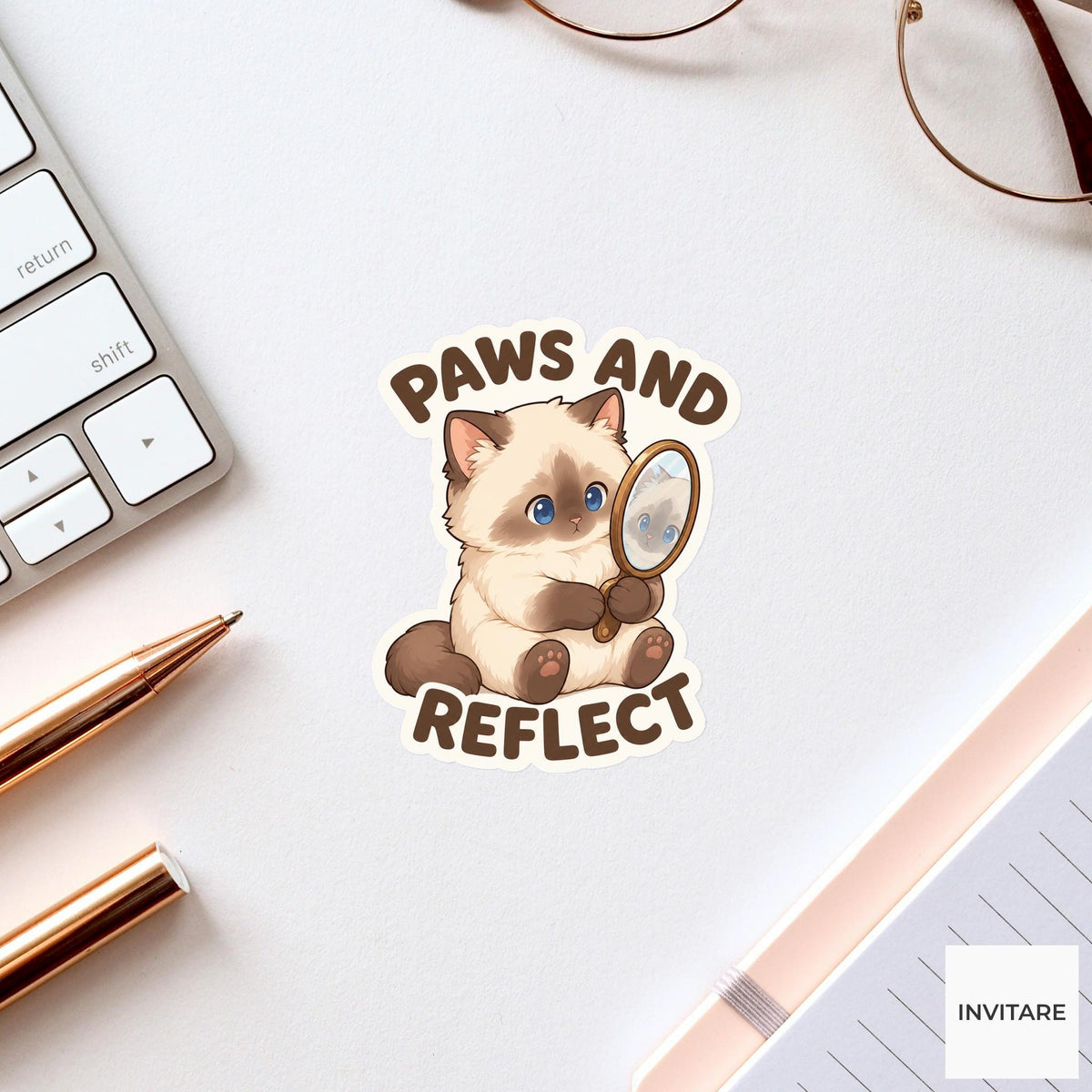 Paws and Reflect Sticker, Funny Cat Mirror Pun Laptop Planner Gift for Cat Lover