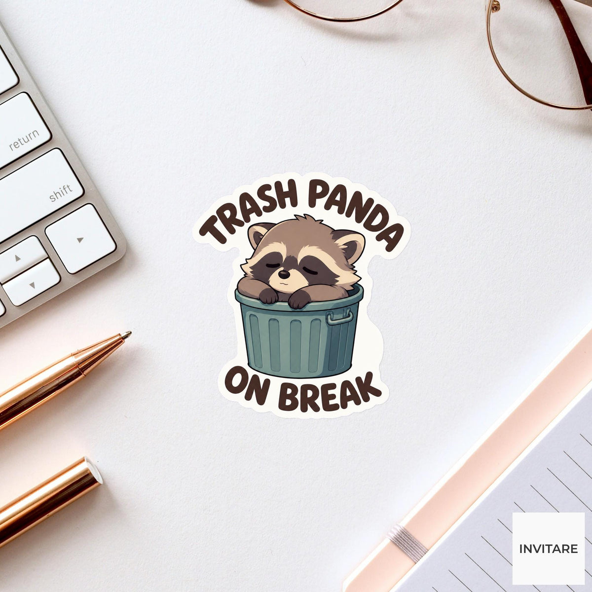 Trash Panda on Break Sticker, Funny Raccoon Break Pun Laptop Planner Gift for Coworker