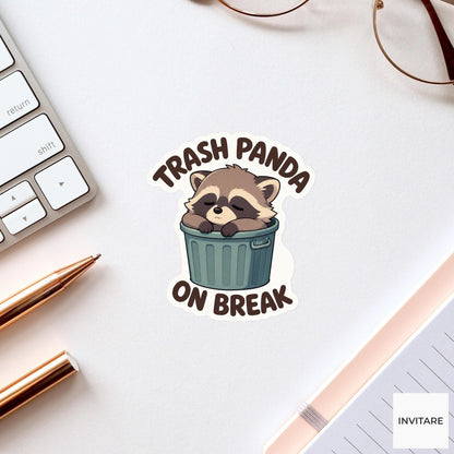Trash Panda on Break Sticker, Funny Raccoon Break Pun Laptop Planner Gift for Coworker