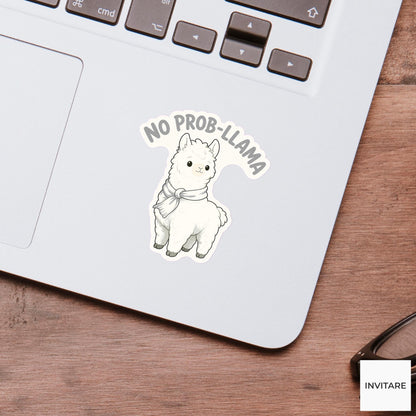 No Prob-llama Sticker, Funny Llama Positive Pun Laptop Planner Gift for Easygoing Friend