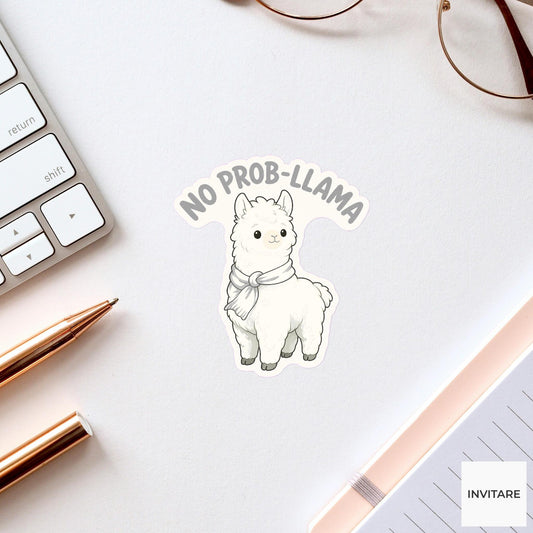 No Prob-llama Sticker, Funny Llama Positive Pun Laptop Planner Gift for Easygoing Friend