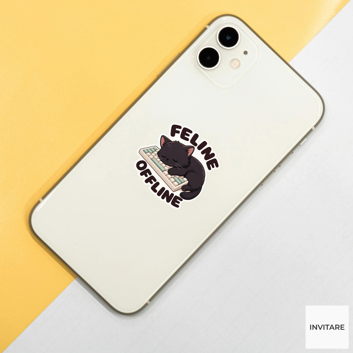 Feline Offline Sticker, Funny Black Cat Pun Laptop Planner Gift for Remote Worker